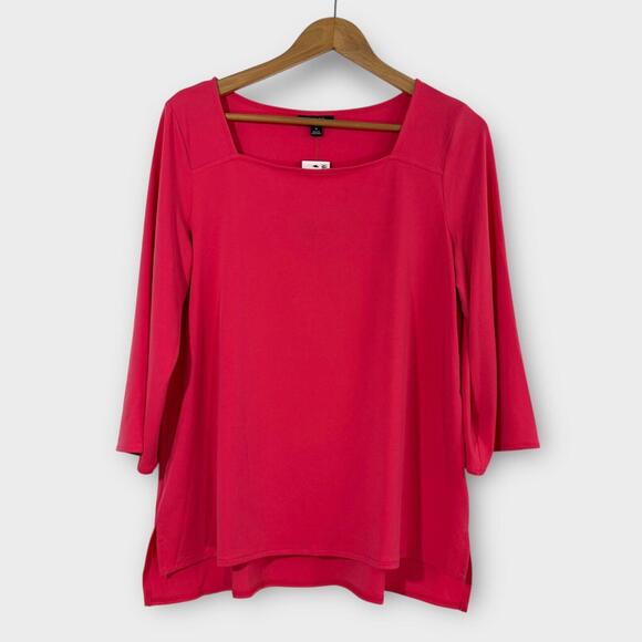 Alfani Tops - Alfani Women’s Size Medium Solid Pink Square Neck 3/4 Sleeve Stretch Blouse New